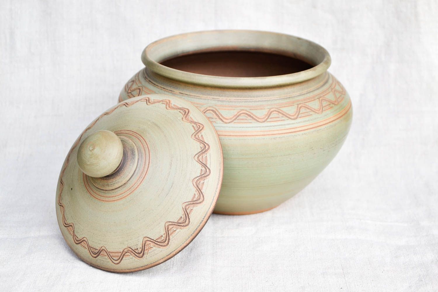 Handmade schöner Keramik Topf gemustert mit Deckel Ton Geschirr Küchen Zubehör foto 3