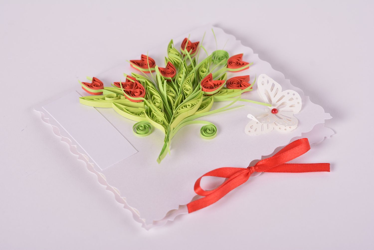 Carte de voeux blanche faite main en carton bouquet de fleurs Cadeau original photo 1