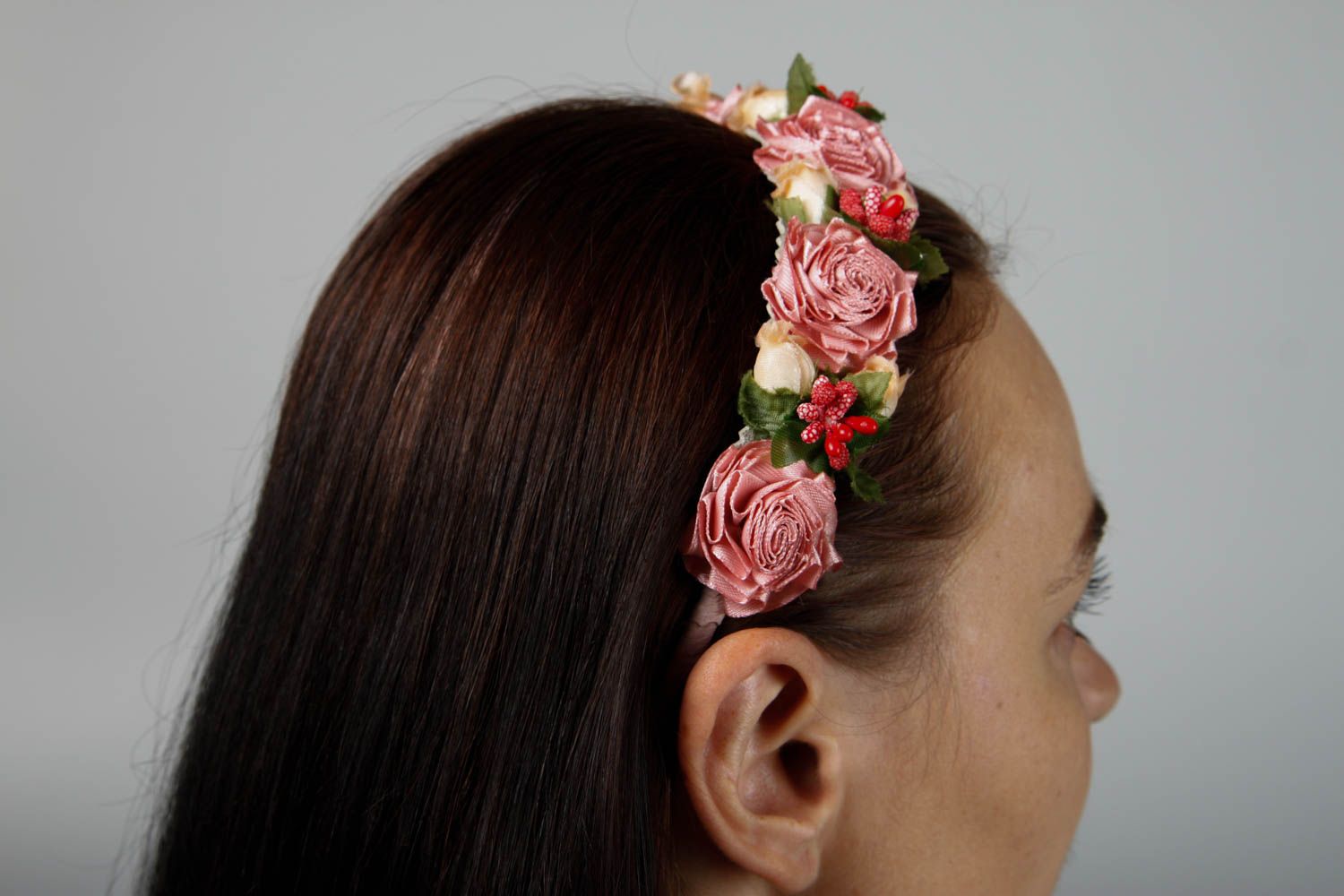 Stylish handmade flower headband leather goods hair bands accessories for girls photo 2