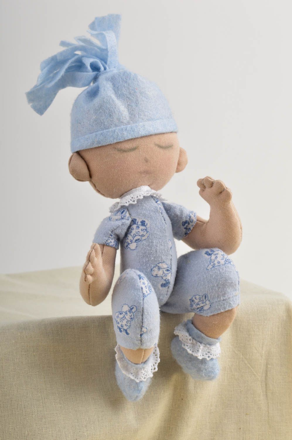 Handmade cute designer toy fabric doll for girls unusual stylish decor photo 1