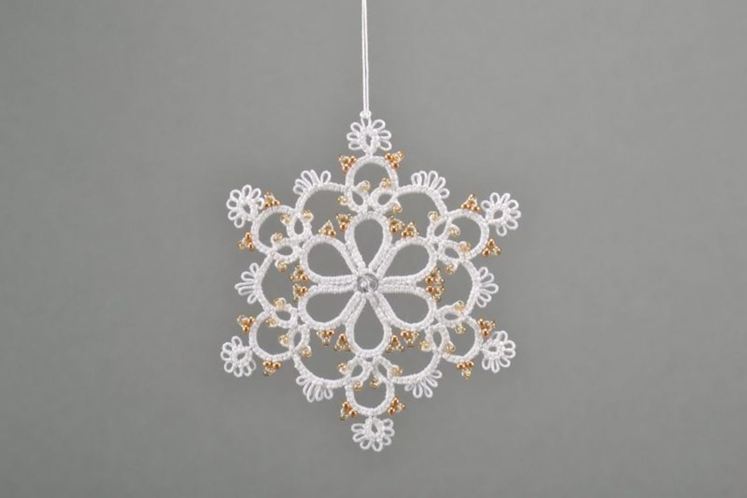 Christmas tree decoration made from cotton lace Snowflake photo 3