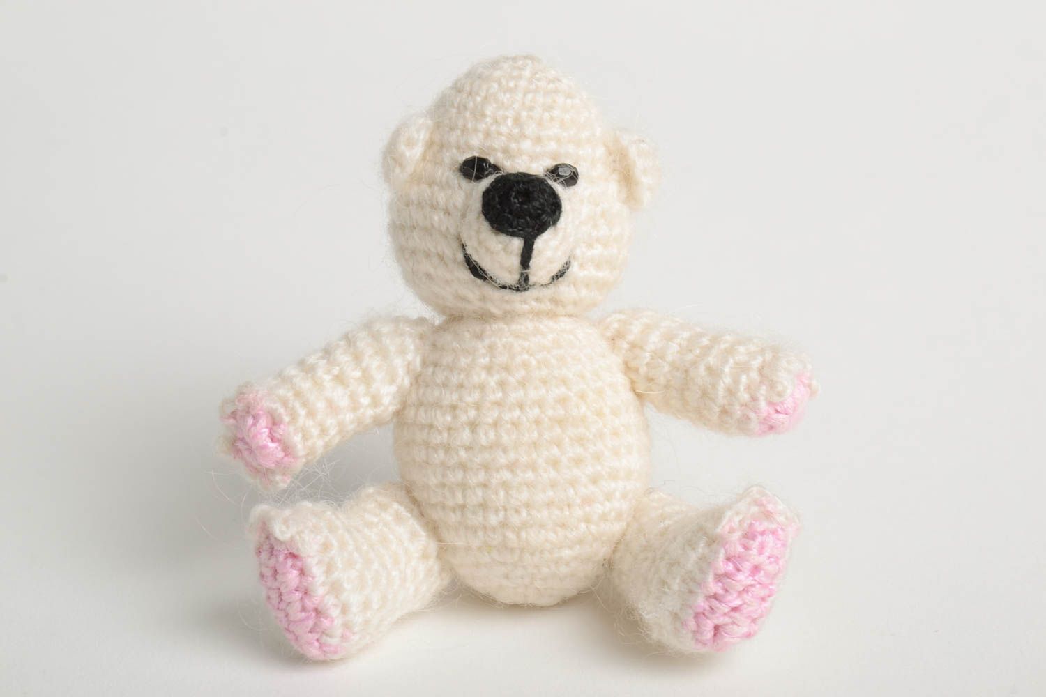 Cute crocheted toy handmade white soft toy designer bear kids present photo 2
