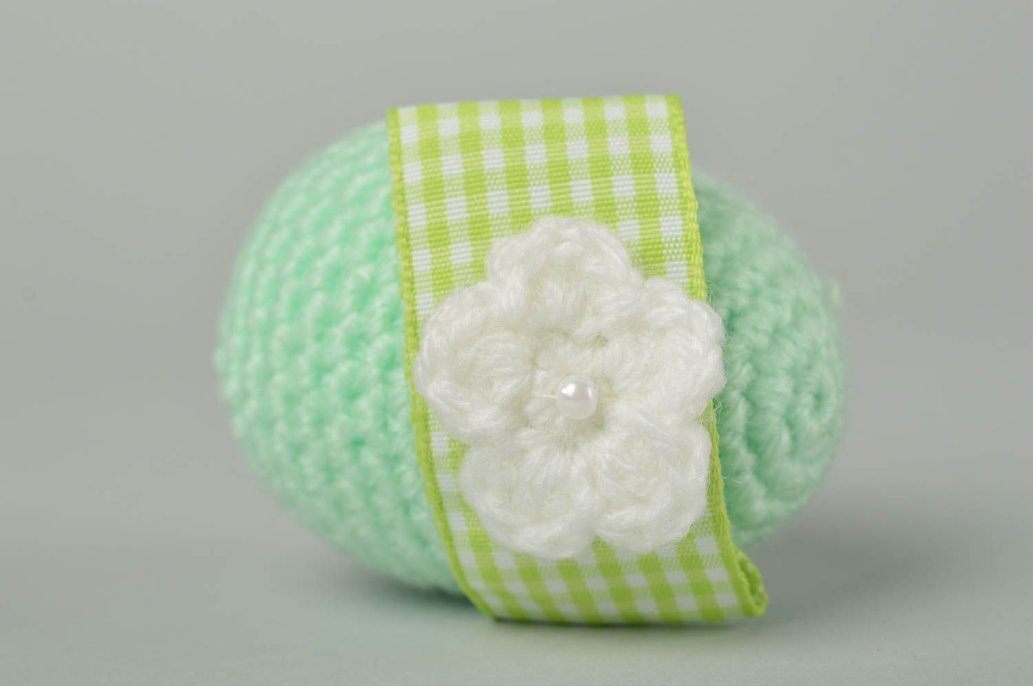 Handmade Easter egg decorative use only mint crocheted egg with a flower cute gift photo 4