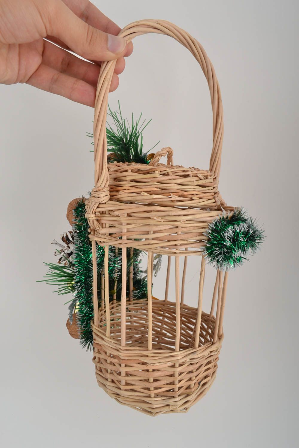 Handmade geflochtener Korb Fest Deko Korb mit Deckel aus Weide geschmückt foto 5