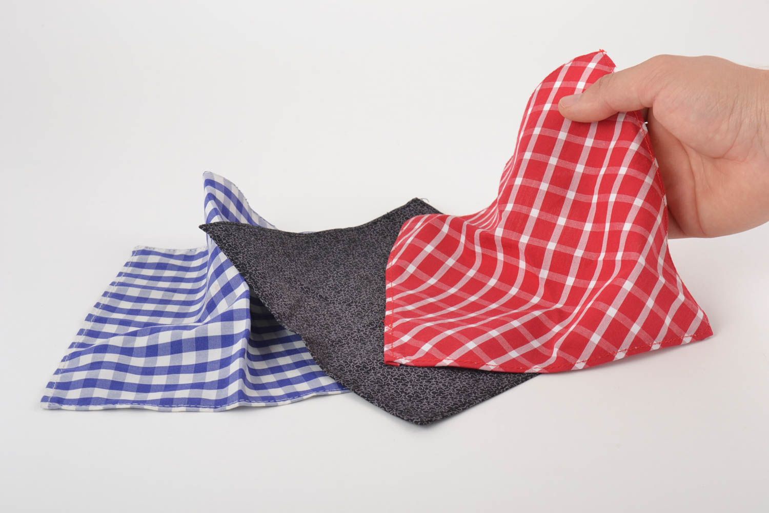 Set of 3 handmade colorful cotton handkerchiefs for suit pocket photo 5