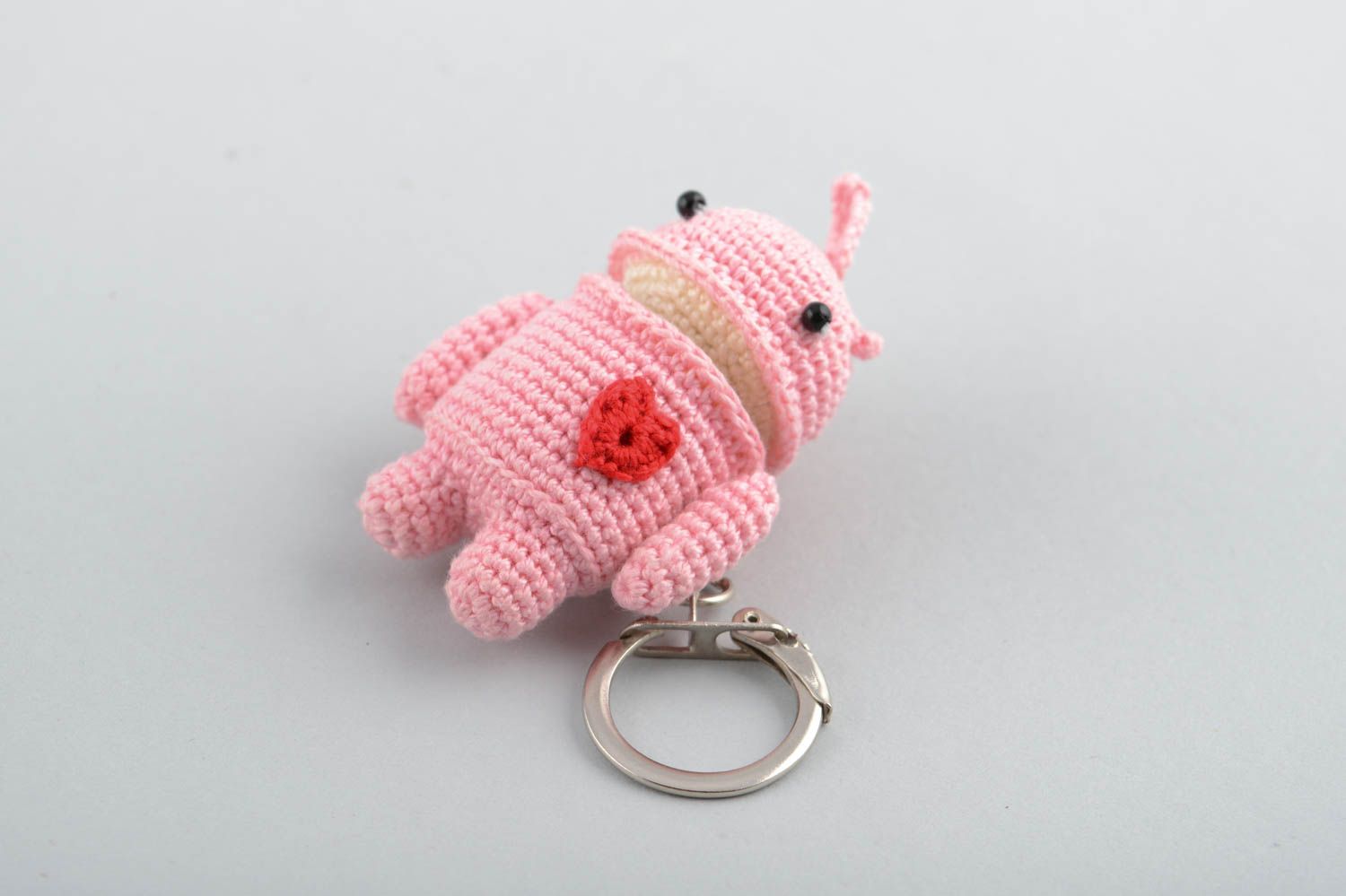 Брелок для ключей мягкая игрушка человечек розового цвета маленький хэнд мейд фото 3