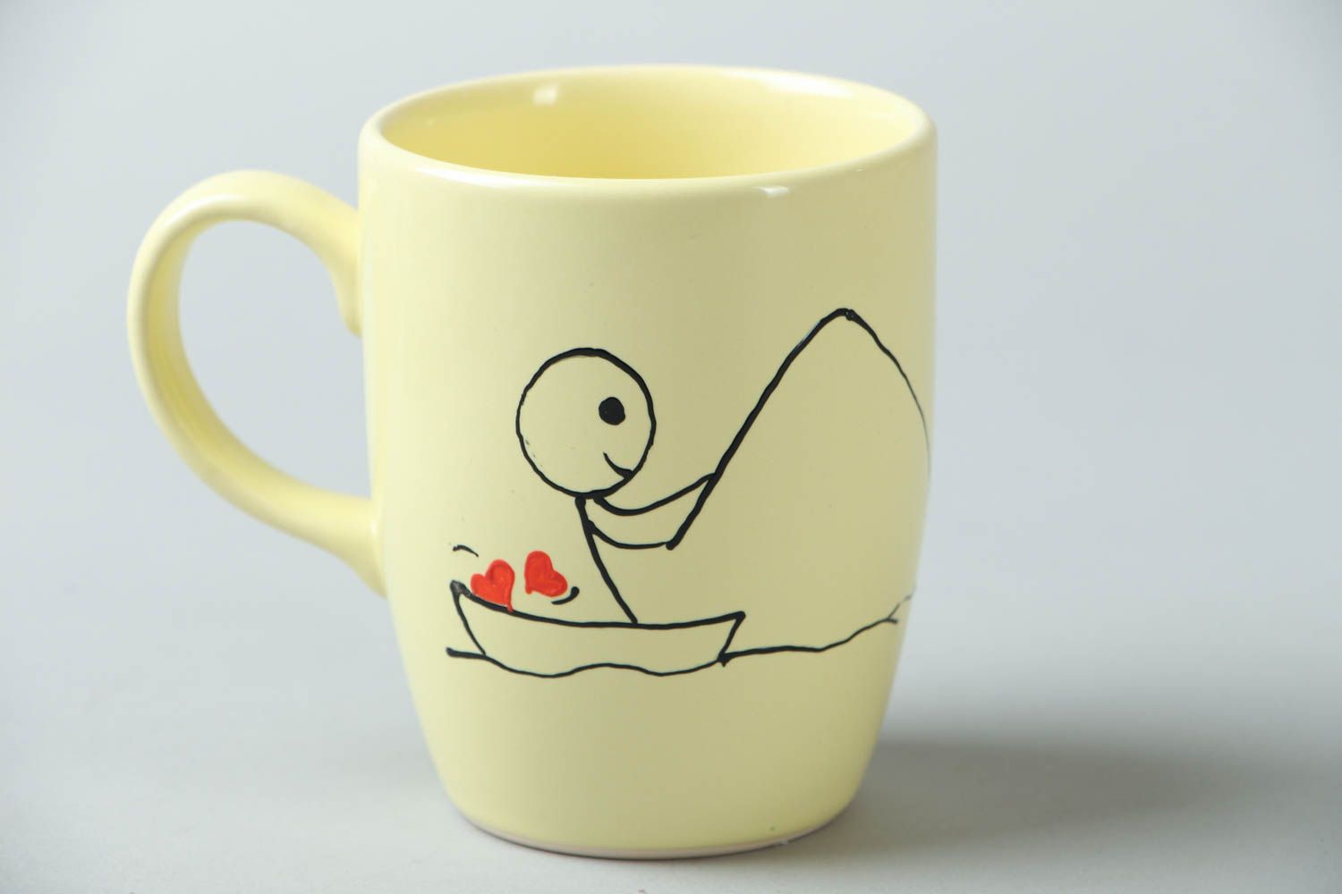 Light yellow color tea 8 oz cup with handle and Tru love pattern photo 2