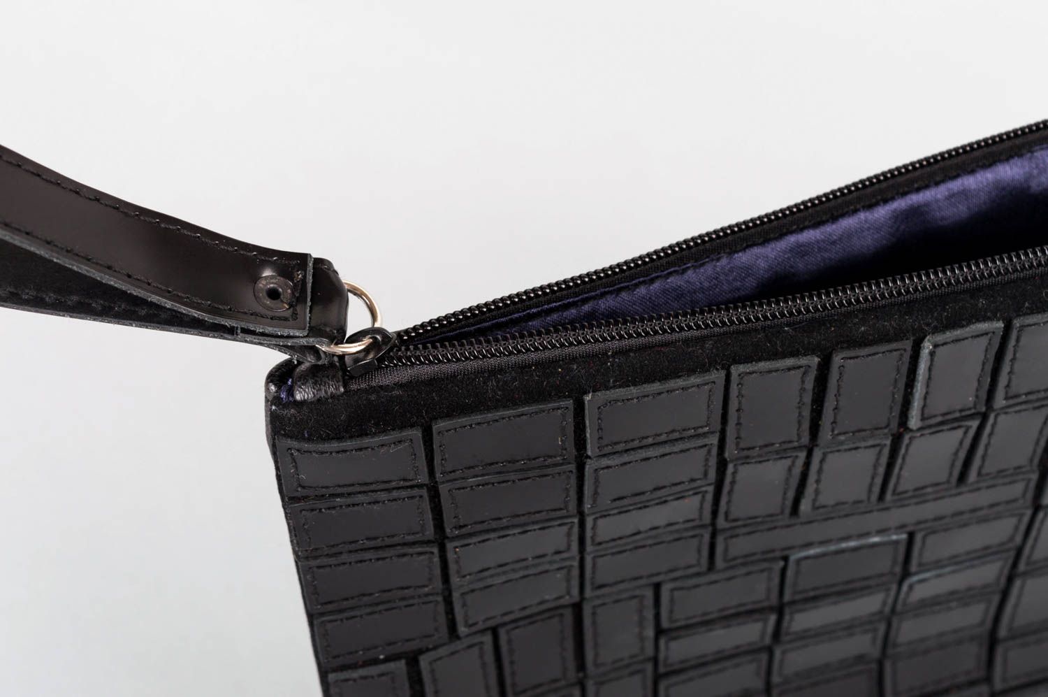 Stylish handmade clutch leather bag with zip unusual beautiful accessory photo 4