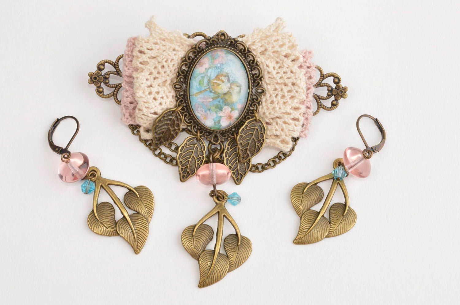 Handmade metal jewelry metal earrings vintage brooch earrings with charms photo 2