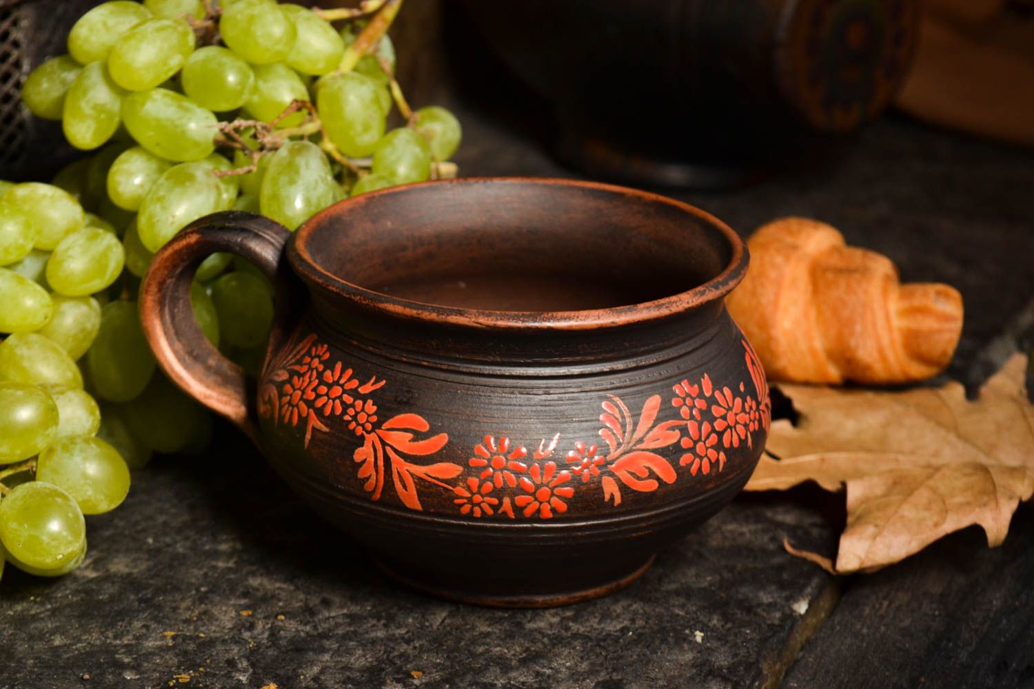 Keramik Handarbeit Tasse aus Keramik Ton Geschirr schöne Teetasse 300 ml bemalt foto 1