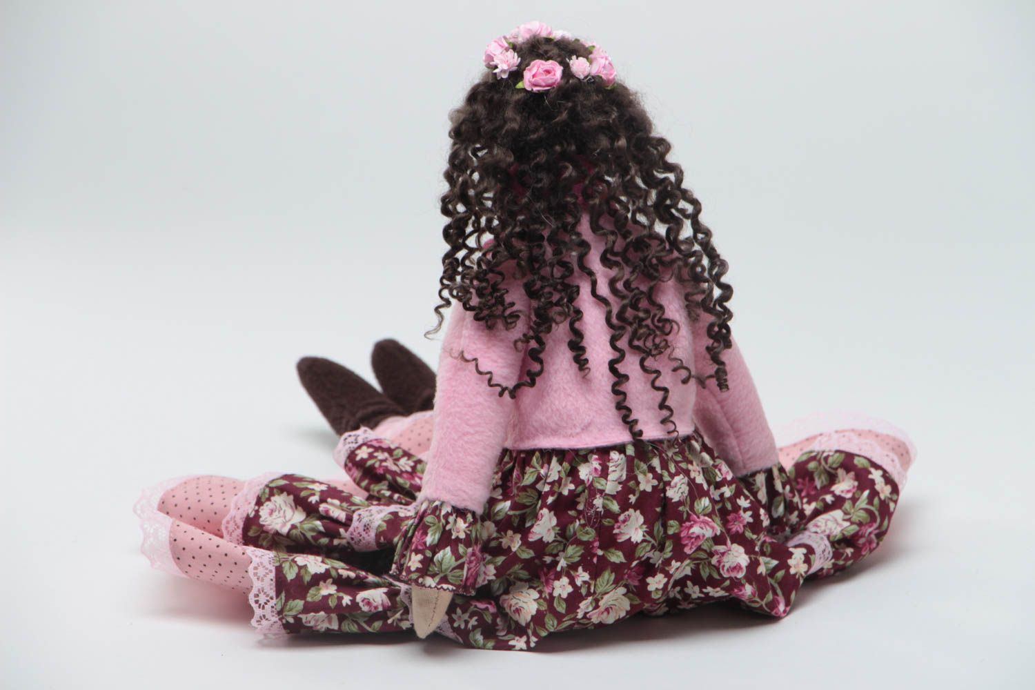 Авторская текстильная кукла ручной работы мягкая оригинальная розовая фото 4
