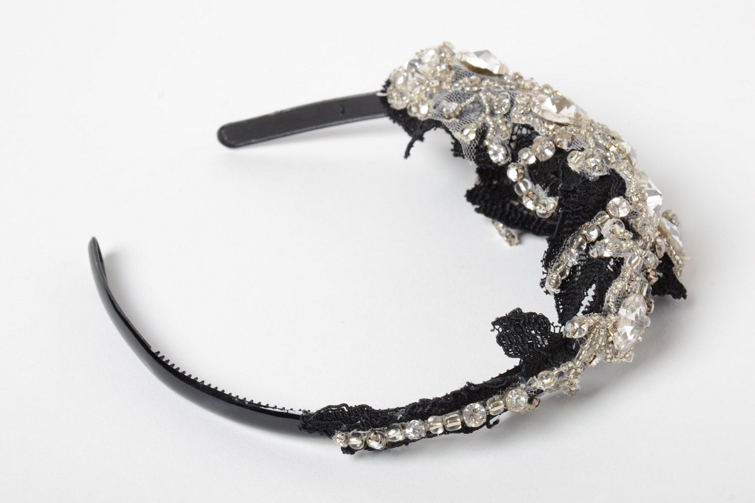Glamour beautiful handmade headband with strasses and lace photo 3