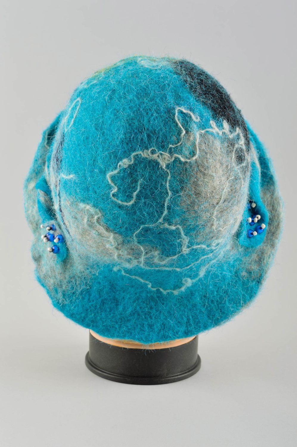 Handmade Filz Hut Accessoire für Frauen schöner Damen Hut in Blau mit Glasperlen foto 4