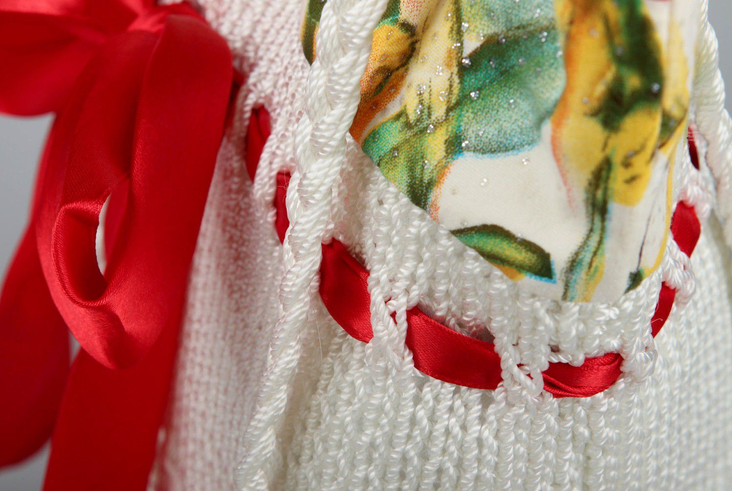 Сумка текстильная с красным бантом фото 3