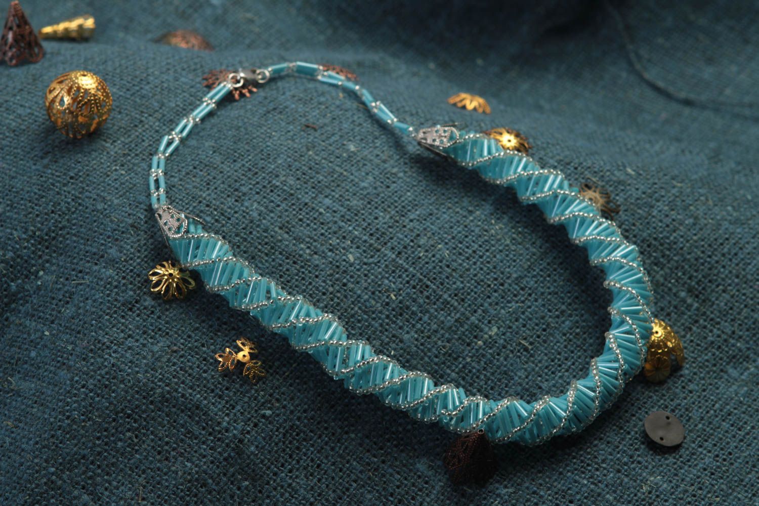 Handmade Damen Collier Rocailles Kette Halsketten Damen Halsketten Frauen blau foto 1