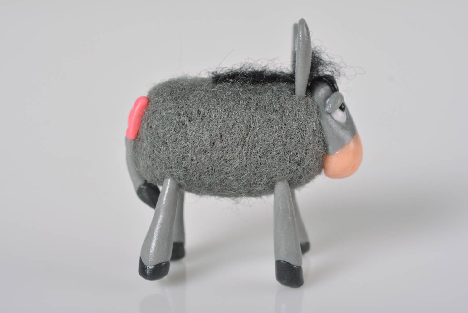 Handmade woolen donkey unusual designer figurine beautiful toy for kids photo 3