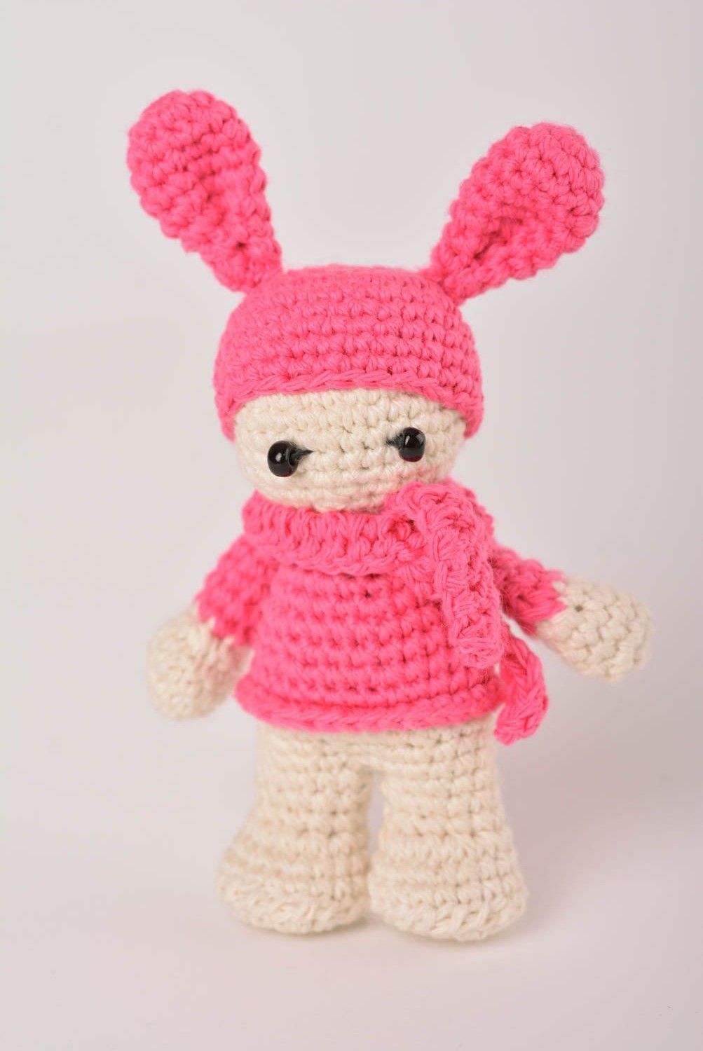 Jouet lapin tricoté au crochet Peluche faite main en fils de coton Cadeau enfant photo 1
