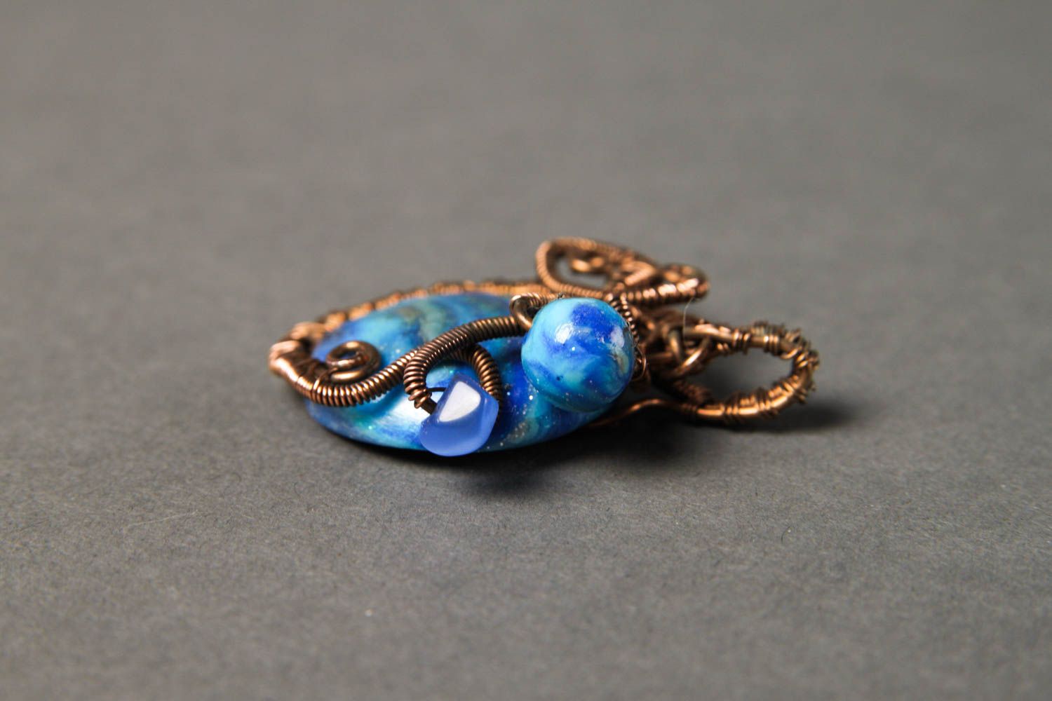 Bright handmade plastic pendant wire wrap metal pendant beautiful jewellery photo 5