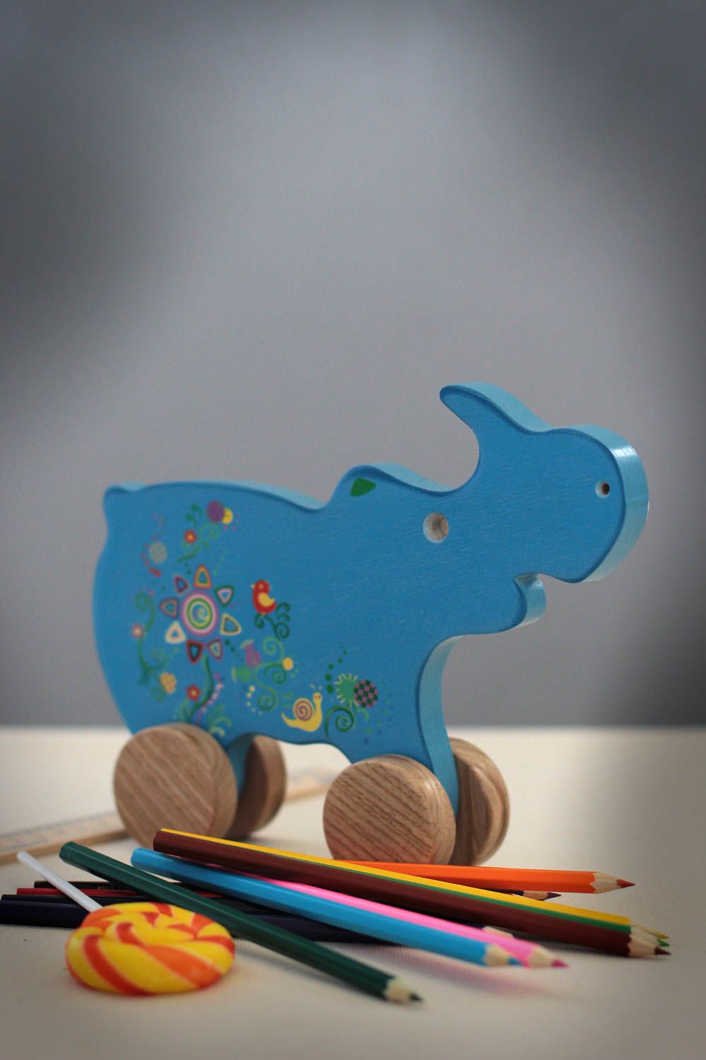 Juguete de madera hecho a mano regalo original juguete original Rinoceronte foto 1