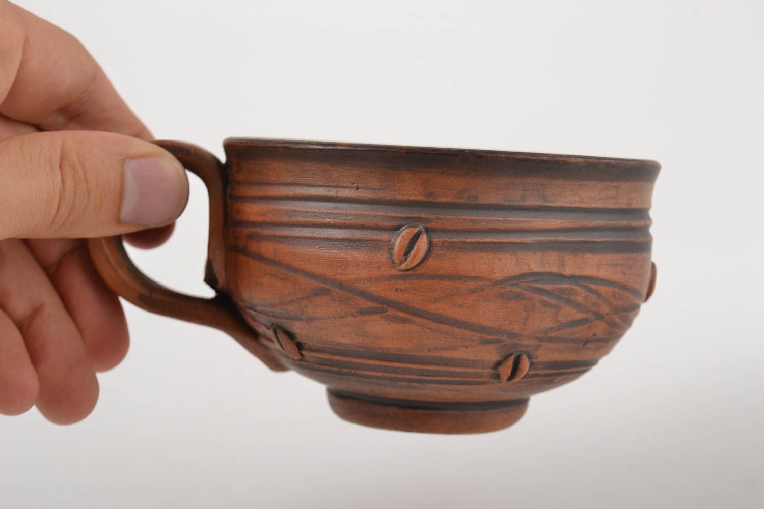 8,5 oz clay wide coffee cup with handle and coffee beans pattern 0,45 lb photo 2