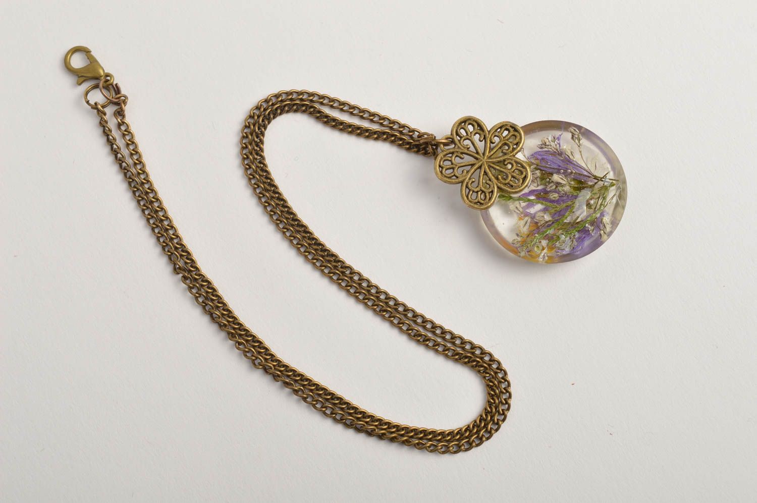 Handmade designer botanical jewelry unusual female pendant epoxy resin pendant photo 5