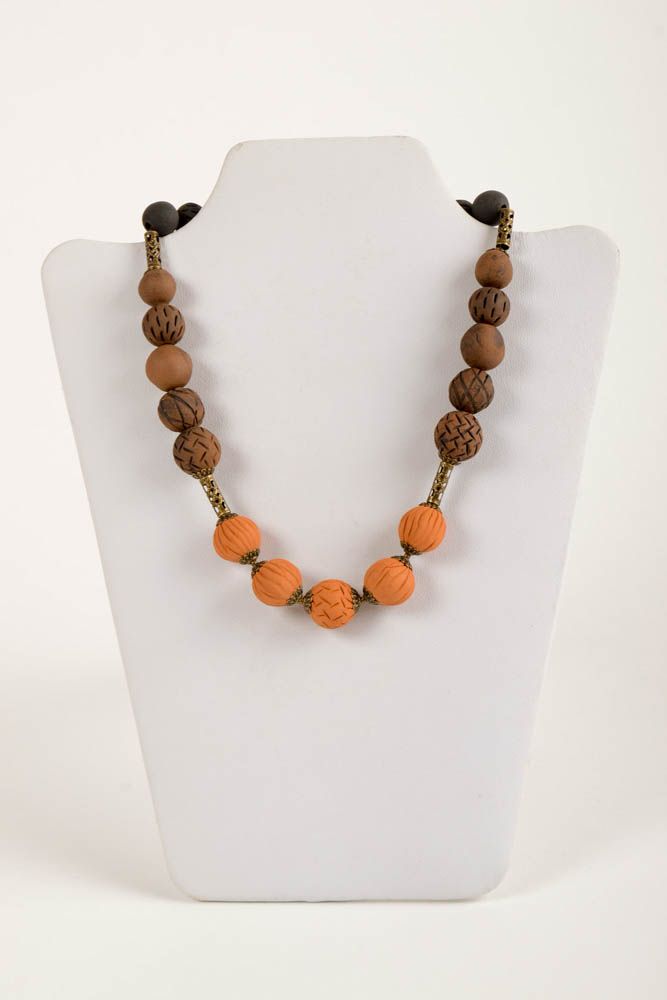Handmade vintage necklace ceramic accessories clay pendant eco friendly jewelry photo 2