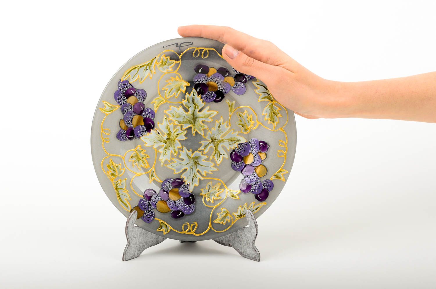 Декоративная тарелка handmade красивая тарелка Виноград подарочная тарелка фото 2