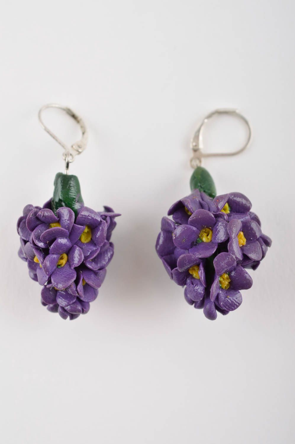 Handmade violettes Schmuck Set aus Polymer Ton Damen Ohrringe Schmuck Anhänger foto 4