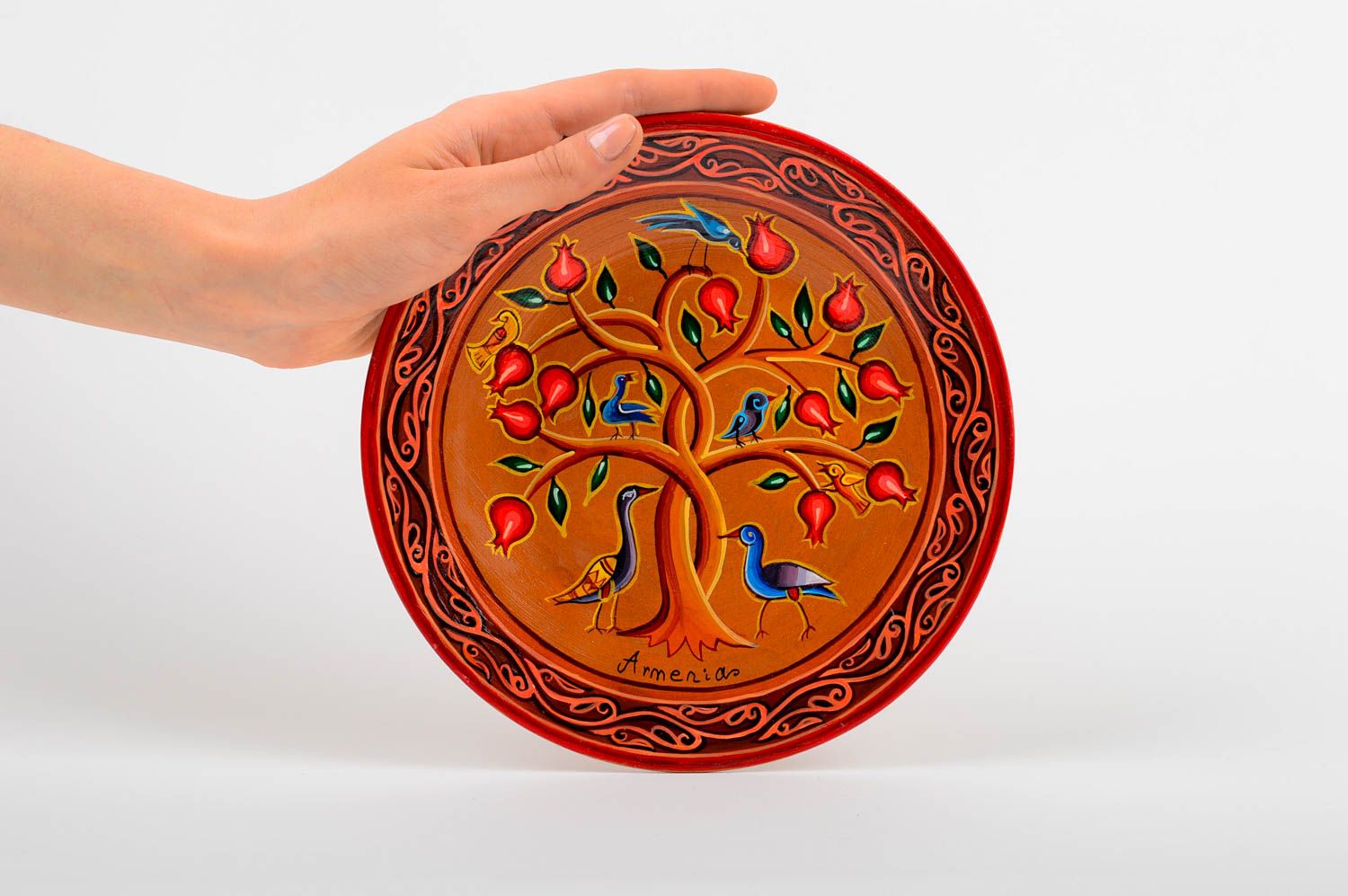 Plato de cerámica hecho a mano pintado decoración de interior vajilla decorativa foto 2