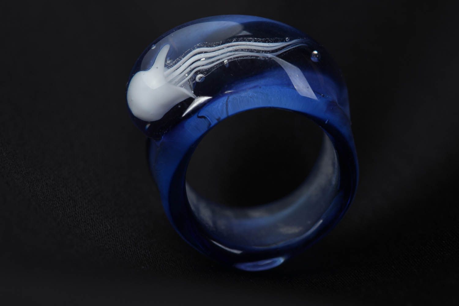 Стеклянное кольцо синее Морская капля фото 2