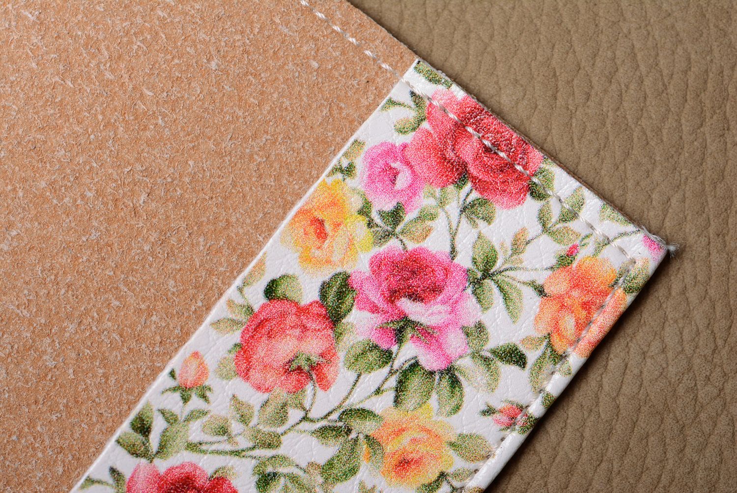Homemade leather passport cover with print Roses photo 5