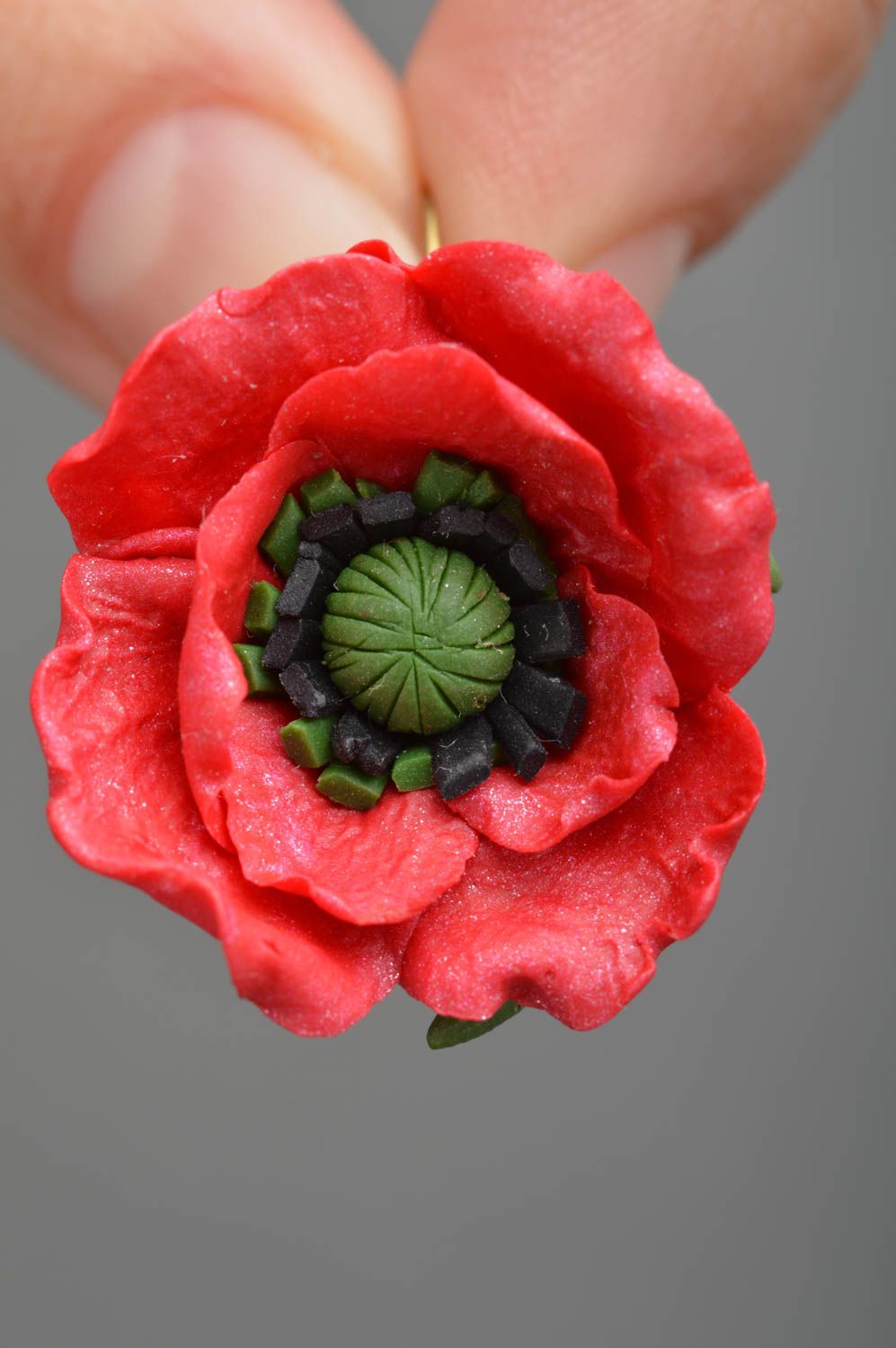 Blumen Ohrringe aus Polymerton räumige Mohnblumen künstlerische Handarbeit grell foto 3