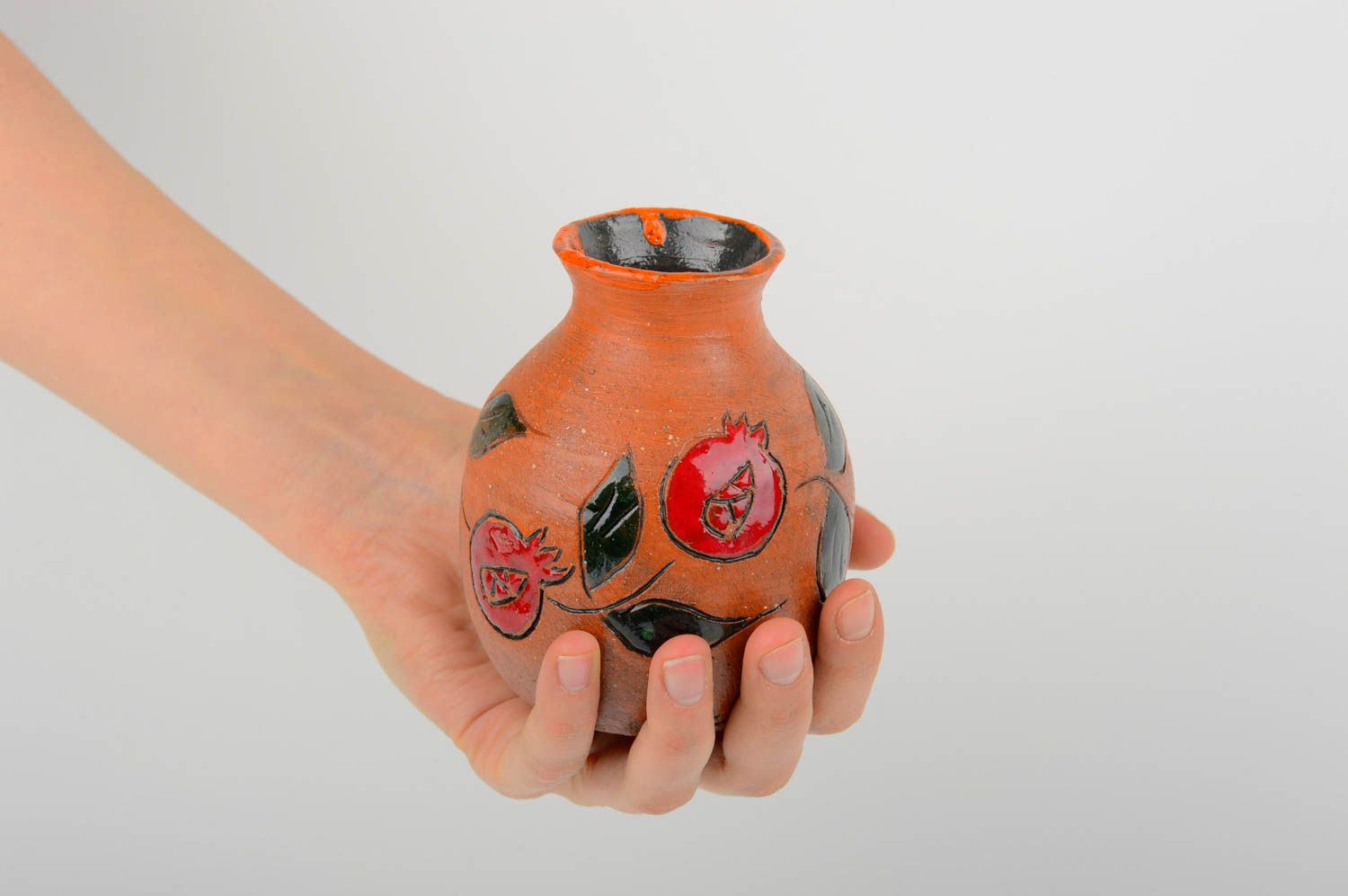 Small ceramic hand-painted orange color classic style vase for home décor 0,5 lb photo 2