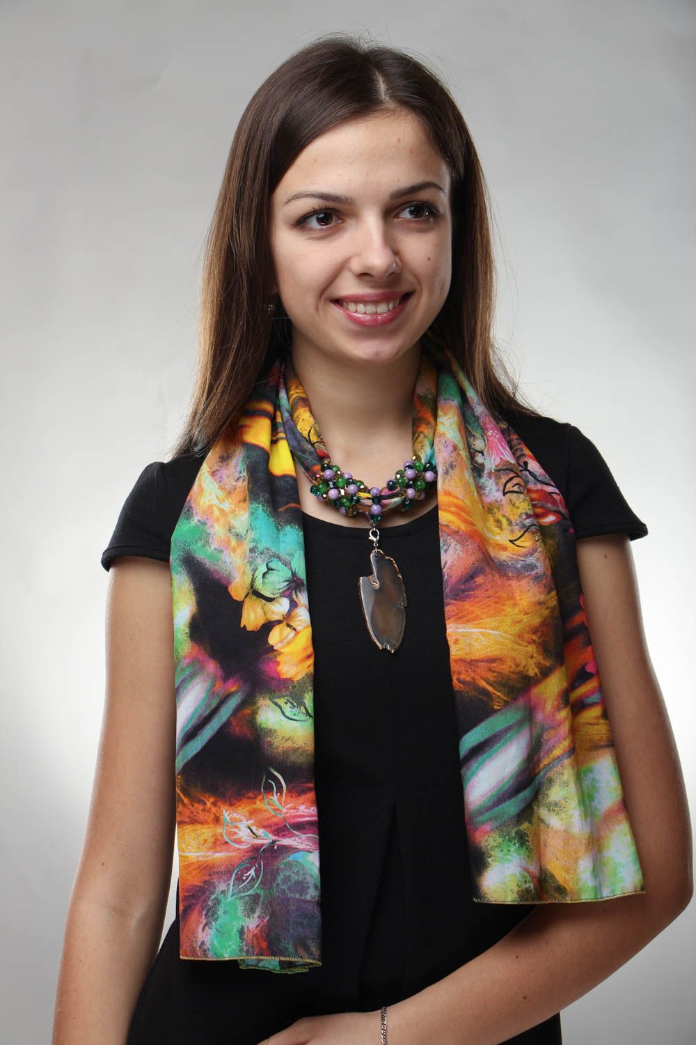 Разноцветный шелковый шарф  фото 1