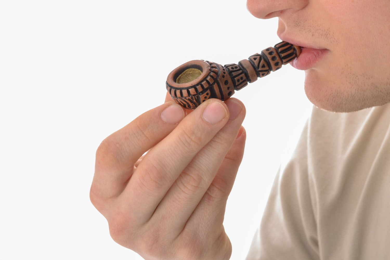 Pipa de fumar de arcilla hecha a mano pipas para tabaco regalos para hombres foto 5