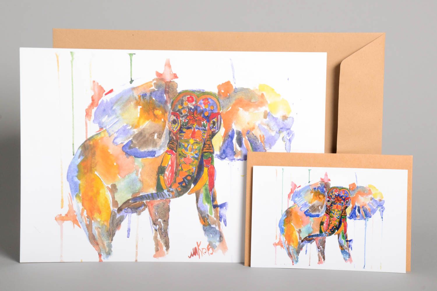 Tableau éléphant Carte de voeux fait main imprimés sur papier Cadeau original photo 1