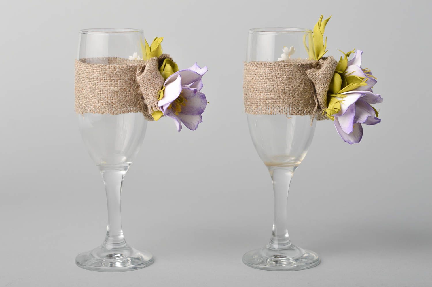 Handmade wedding glasses with flowers unusual glasses for newlyweds gift ideas photo 3