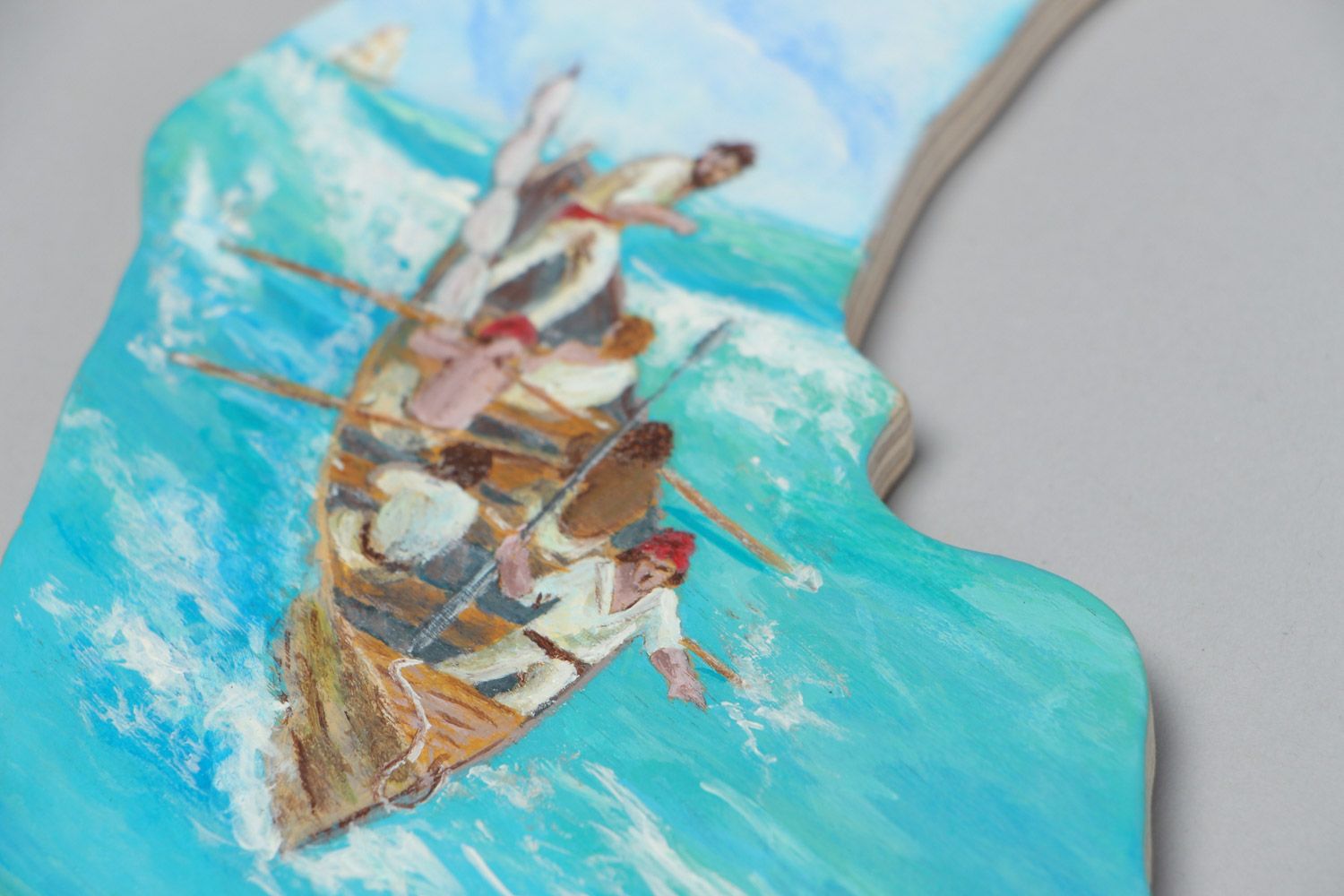 Panel de pared de madera contrachapada pintado artesanal con forma de ballena foto 3