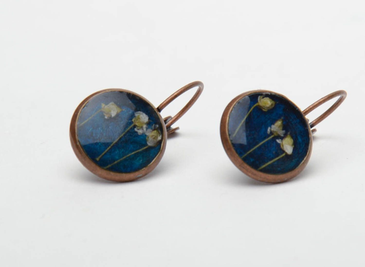 Blue earrings with natural flowers photo 4