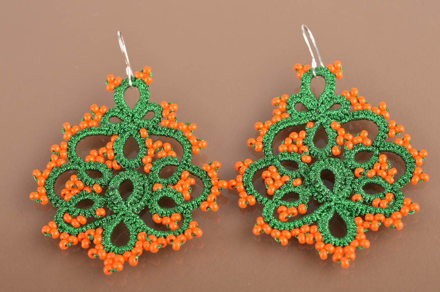 Handmade beautiful designer woven tatting earrings with Czech beads for girls photo 5