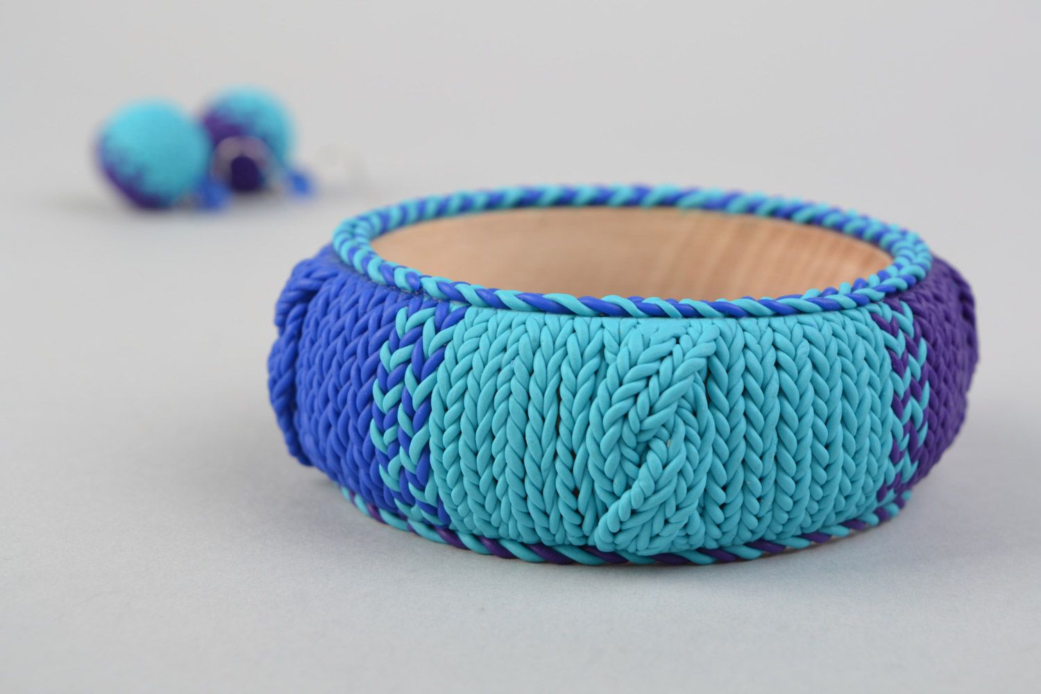 Schmuckset aus Polymer Ton Armband und Ohrringe in Blau handmade foto 5