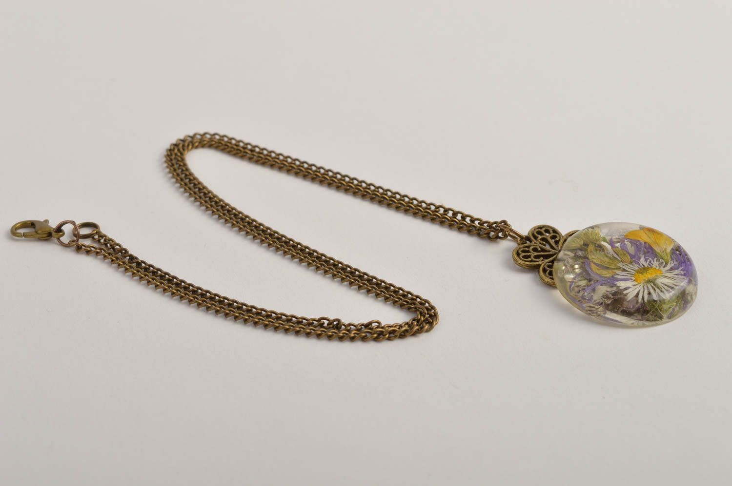 Handmade designer botanical jewelry unusual female pendant epoxy resin pendant photo 2