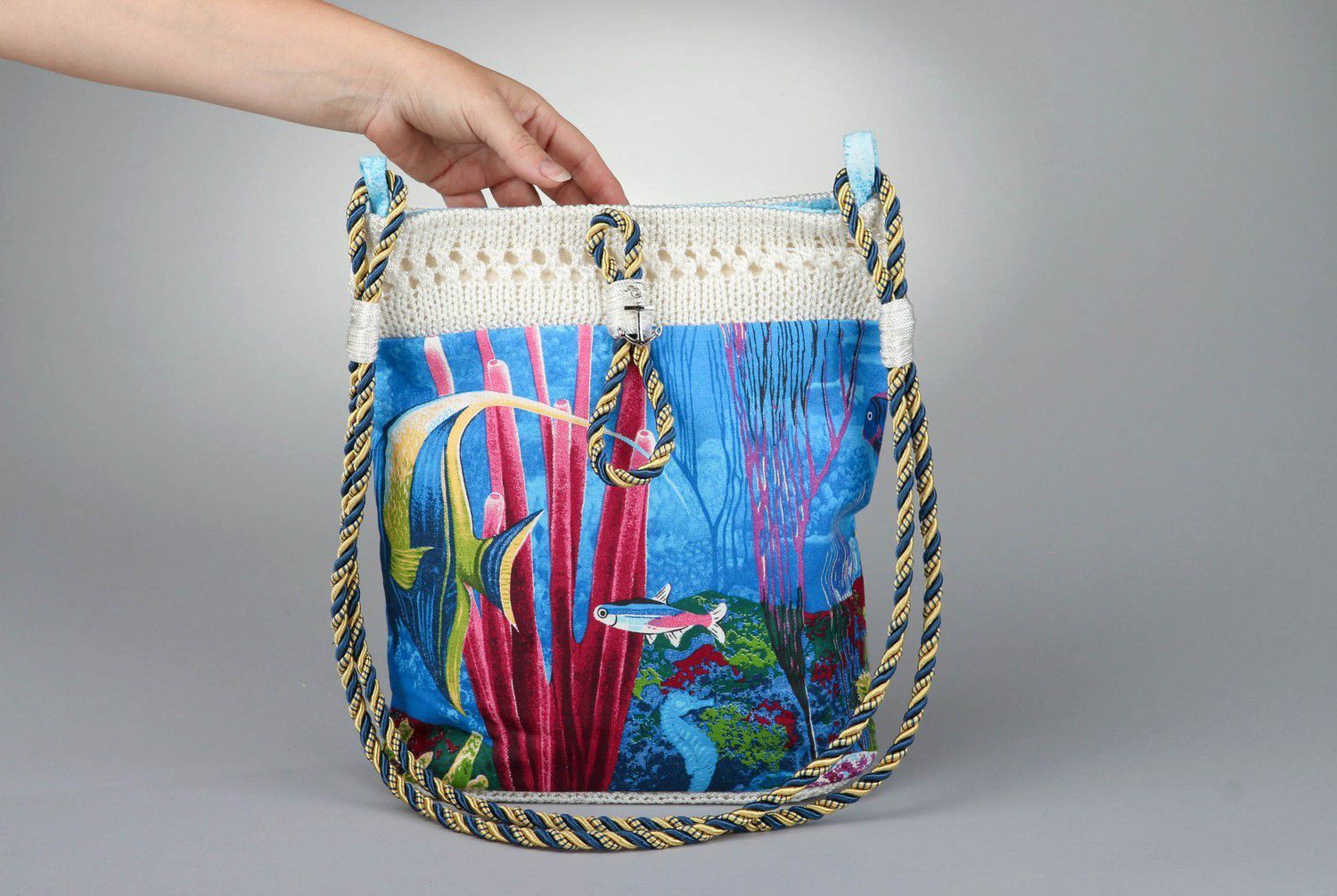Bag with marine print, handmade photo 2