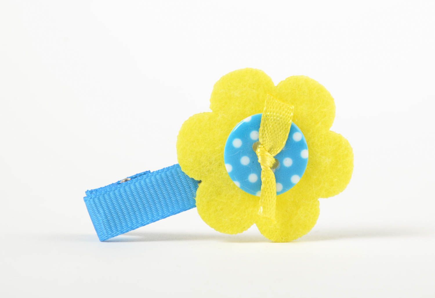 Yellow hairpin made of rep ribbons handmade children's fleece barrette photo 4