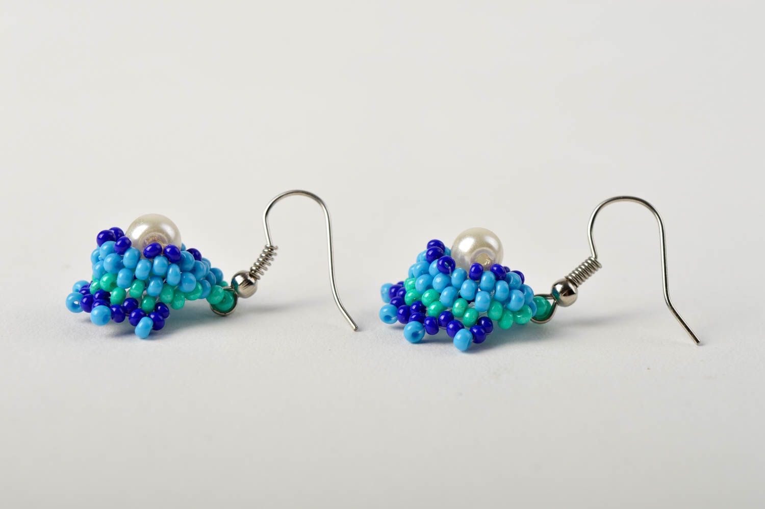 Handmade blue beaded earrings unusual elegant earrings unusual accessory photo 3