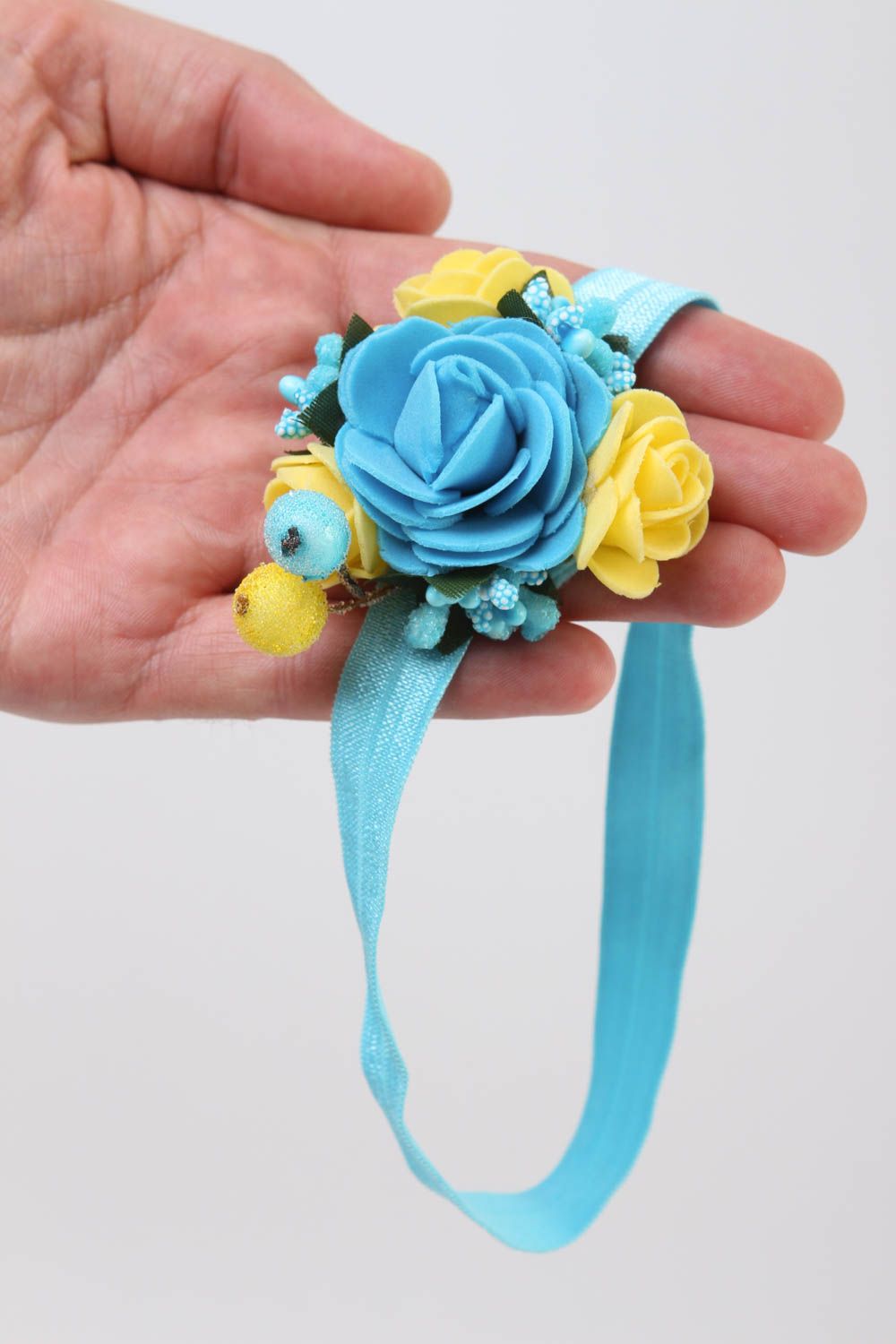 Bandeau avec fleurs fait main Accessoire cheveux bleu clair Cadeau pour fille photo 5
