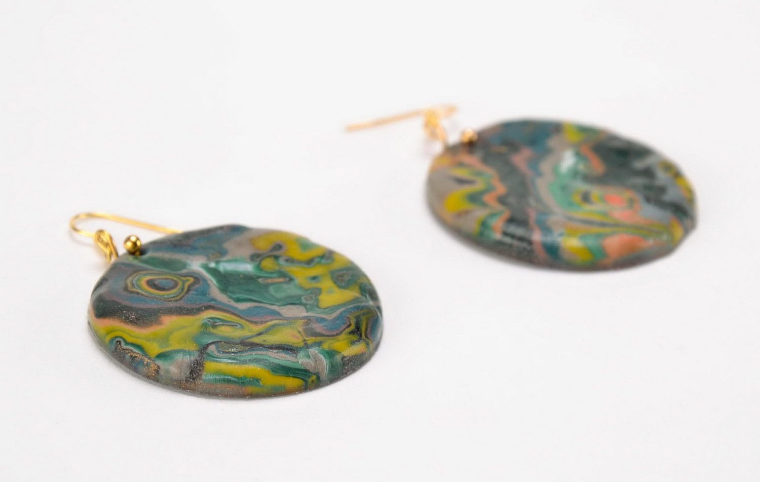 Round dangle earrings made of polymer clay Stains photo 2