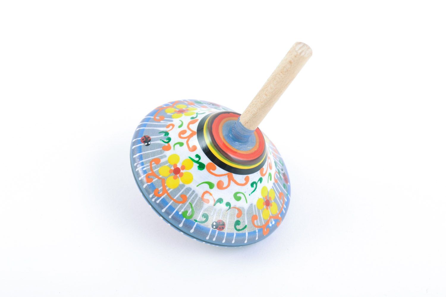 Маленький деревянный волчок для детей ручной работы с росписью эко-игрушка фото 5