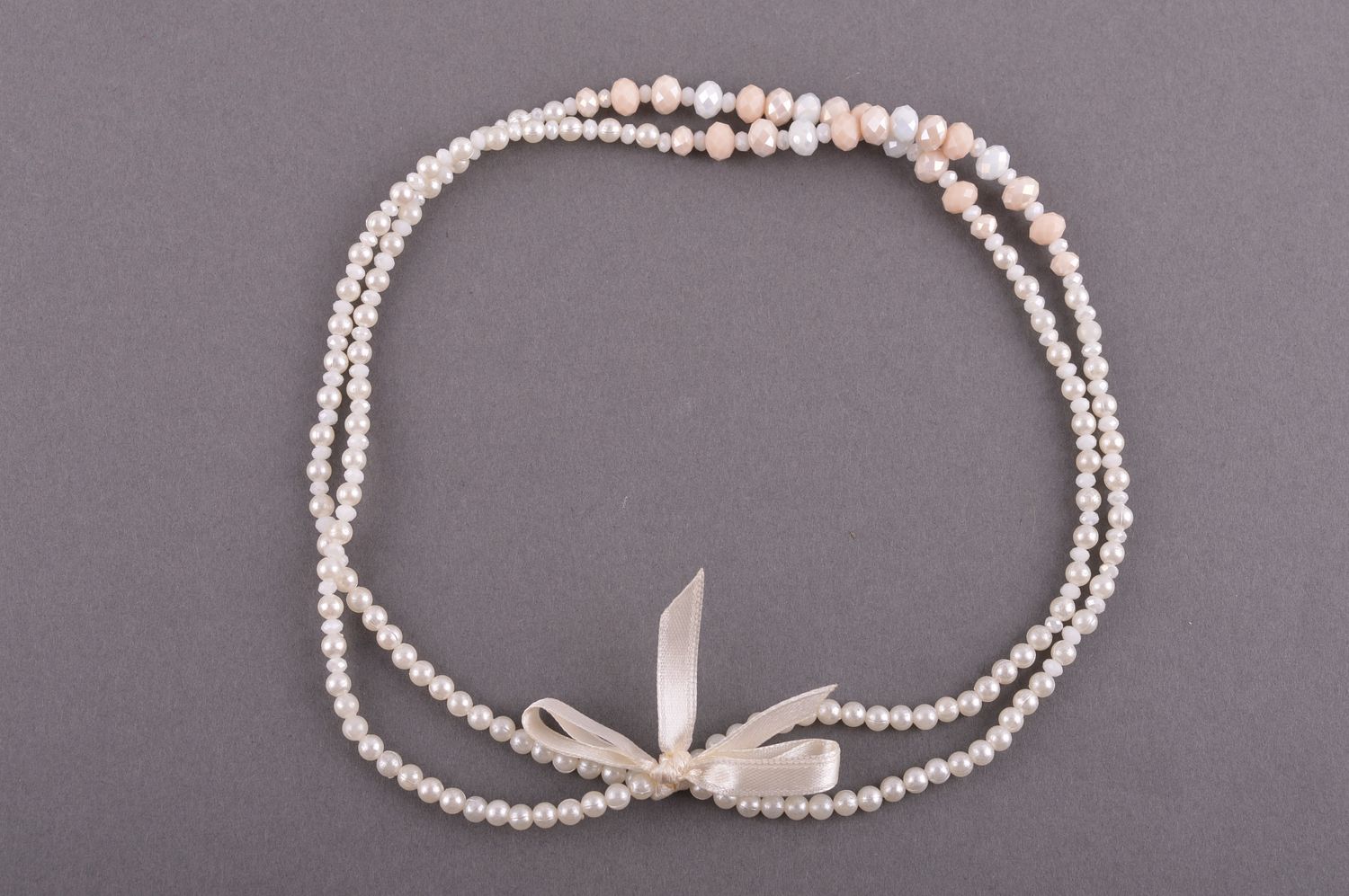 Handgemachter Schmuck Haar Band Damen Accessoire Schmuck aus Perlen weiß foto 2