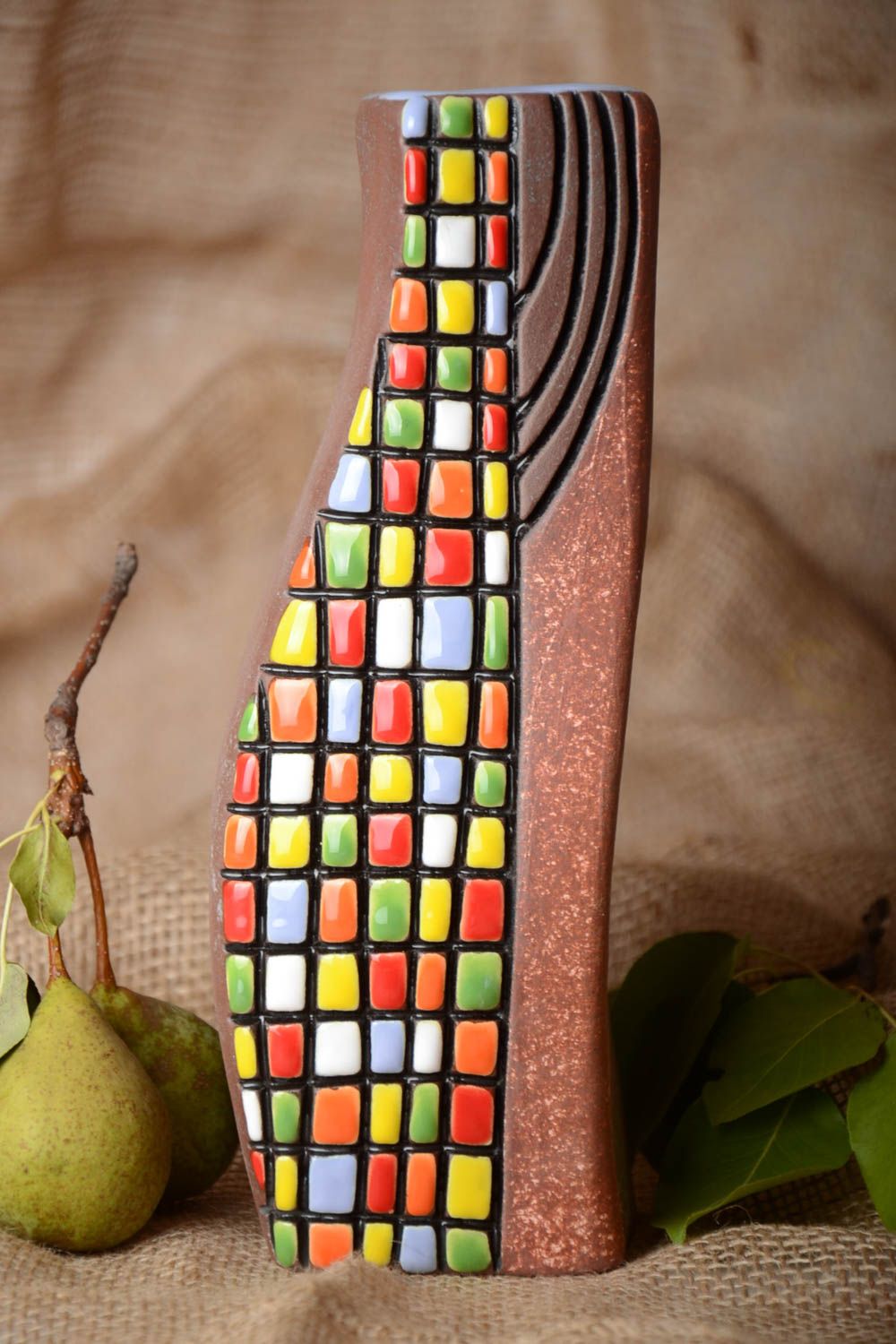 Vase argile Déco maison fait main Cadeau original haut à motif multicolore photo 1